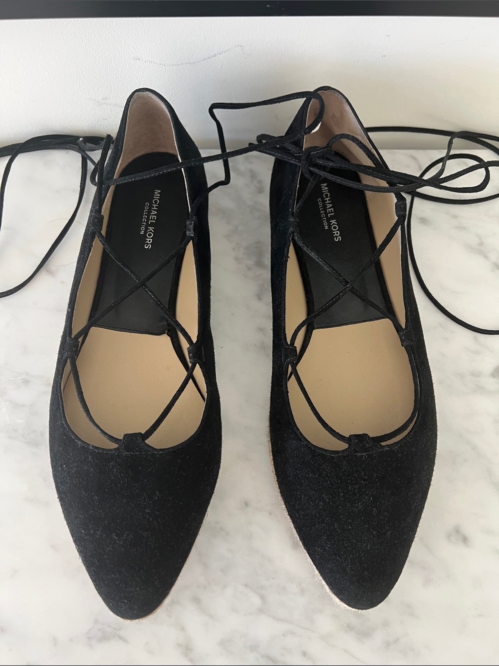 Michael Kors Black Lace-Up Pointed Flats